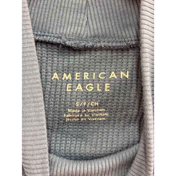 American Eagle Womens Mock Neck Long Sleeve Ribbed Top S Blue Polyester Viscose - Picture 3 of 6